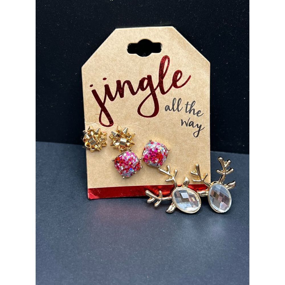 New! Jingle All The Way Holiday Christmas 3 Pair Earrings Set